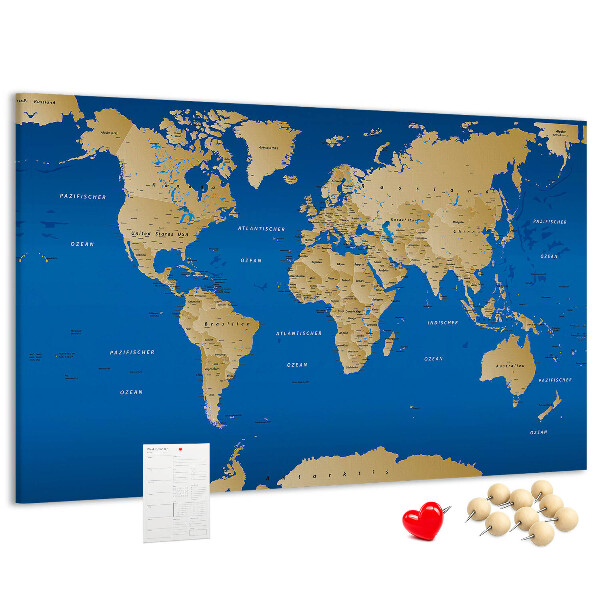 Korková tabuľa Mapa sveta s farebnými špendlíkmi