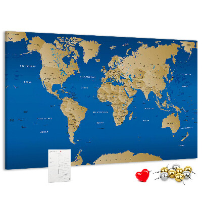 Korková tabuľa Mapa sveta s farebnými špendlíkmi