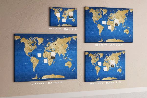 Korková tabuľa Mapa sveta s farebnými špendlíkmi