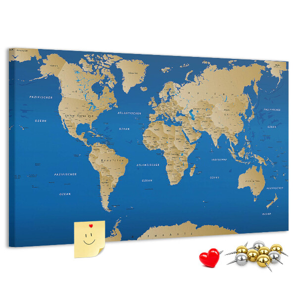 Korková tabuľa Mapa sveta s farebnými špendlíkmi