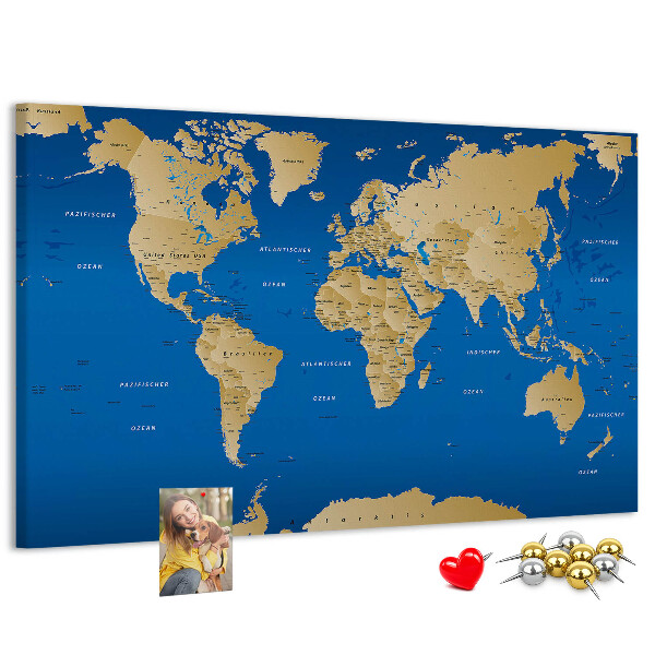 Korková tabuľa Mapa sveta s farebnými špendlíkmi