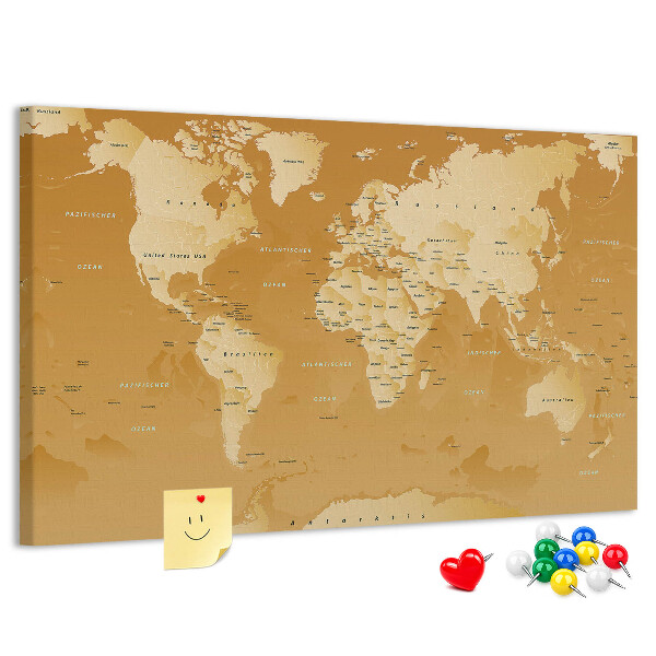 Nástenka Mapa sveta v odtieňoch hnedej