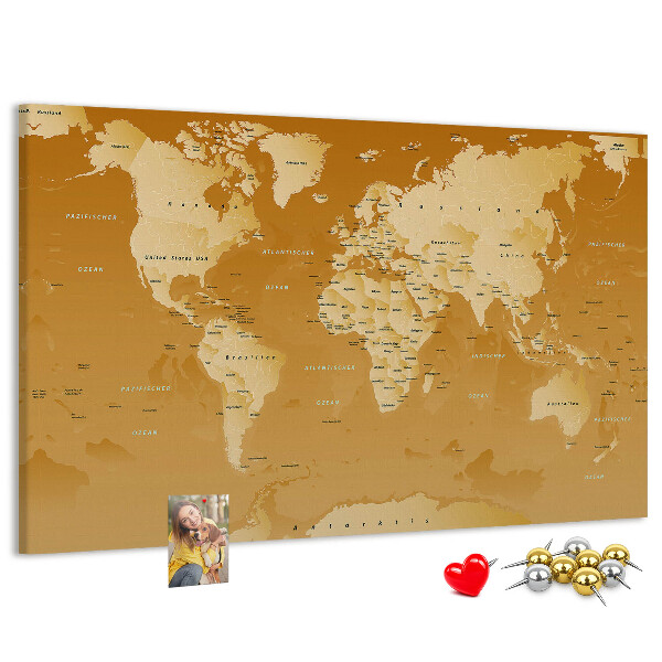 Nástenka Mapa sveta v odtieňoch hnedej