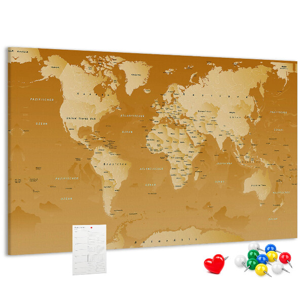 Nástenka Mapa sveta v odtieňoch hnedej
