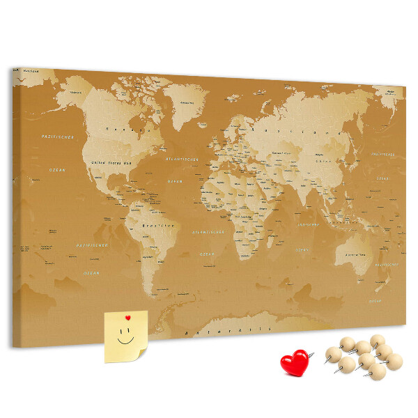 Nástenka Mapa sveta v odtieňoch hnedej