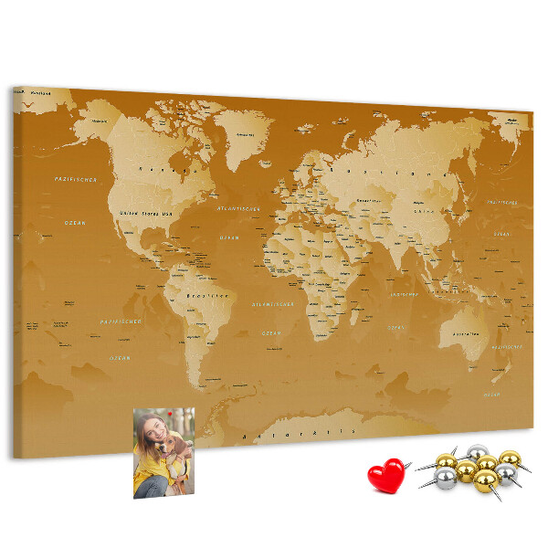 Nástenka Mapa sveta v odtieňoch hnedej