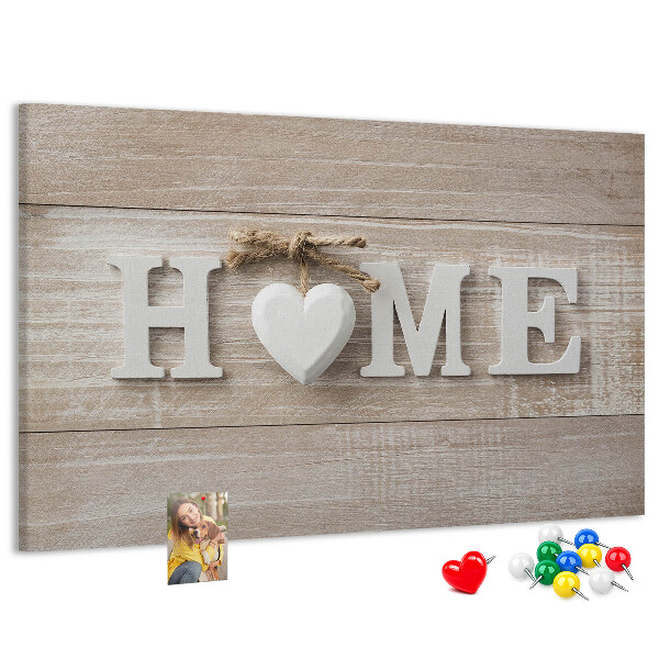 Korková nástenka na stenu Štýlový nápis HOME so srdcom