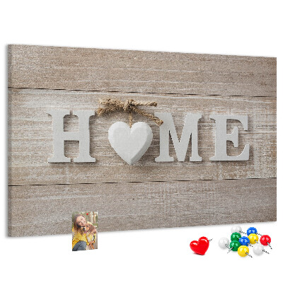 Korková nástenka na stenu Štýlový nápis HOME so srdcom
