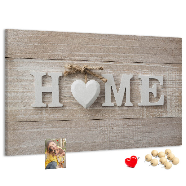 Korková nástenka na stenu Štýlový nápis HOME so srdcom