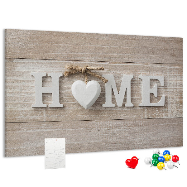 Korková nástenka na stenu Štýlový nápis HOME so srdcom