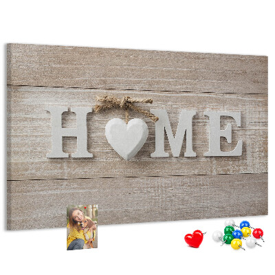 Korková nástenka na stenu Štýlový nápis HOME so srdcom