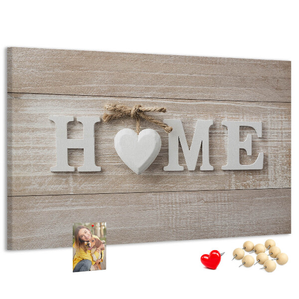 Korková nástenka na stenu Štýlový nápis HOME so srdcom