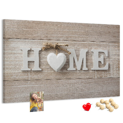 Korková nástenka na stenu Štýlový nápis HOME so srdcom