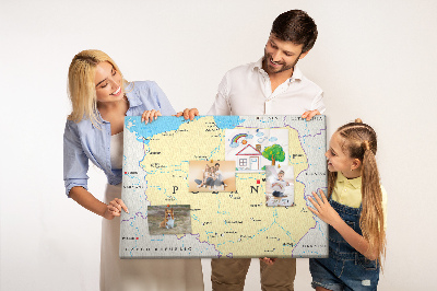 Korková nástenka na stenu Mapa Poľska s vyznačenou Varšavou
