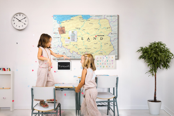 Korková nástenka na stenu Mapa Poľska s vyznačenou Varšavou
