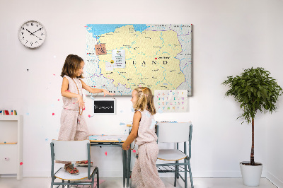 Korková nástenka na stenu Mapa Poľska s vyznačenou Varšavou