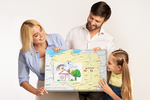 Korková nástenka na stenu Mapa Poľska s vyznačenou Varšavou