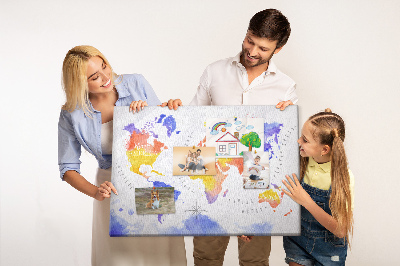 Korková tabuľa Farebná mapa sveta v akvarelovom štýle