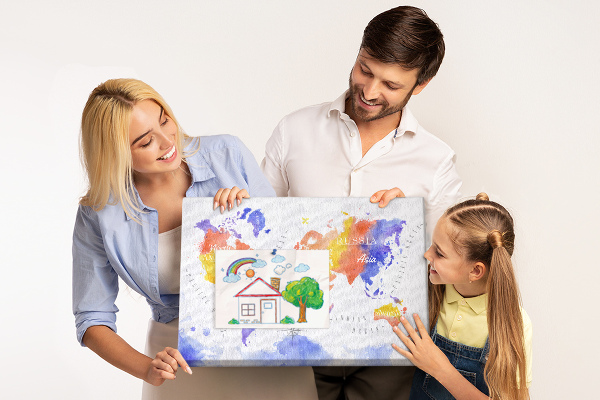 Korková tabuľa Farebná mapa sveta v akvarelovom štýle