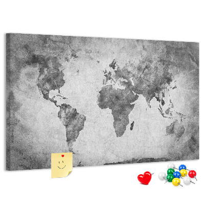 Korková tabuľa Staromódna mapa sveta v odtieňoch sivej