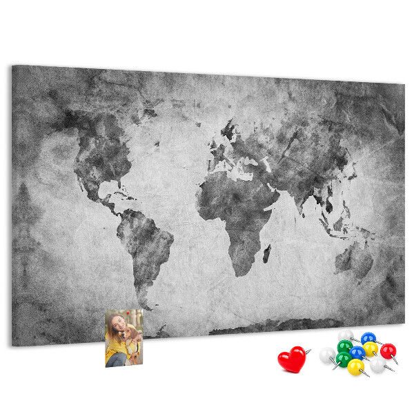 Korková tabuľa Staromódna mapa sveta v odtieňoch sivej