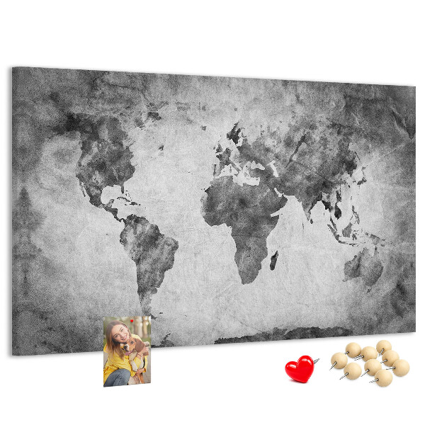 Korková tabuľa Staromódna mapa sveta v odtieňoch sivej
