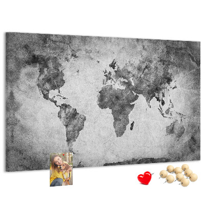 Korková tabuľa Staromódna mapa sveta v odtieňoch sivej