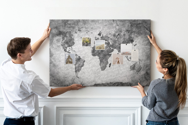 Korková tabuľa Staromódna mapa sveta v odtieňoch sivej