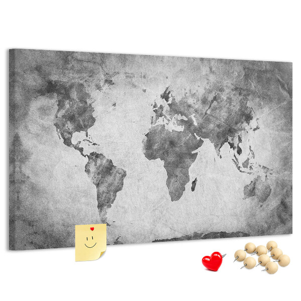 Korková tabuľa Staromódna mapa sveta v odtieňoch sivej
