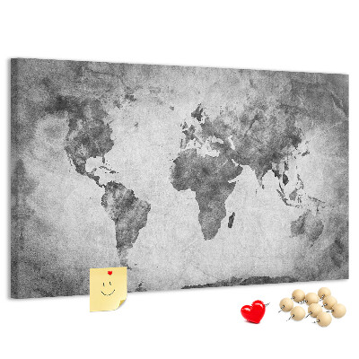 Korková tabuľa Staromódna mapa sveta v odtieňoch sivej