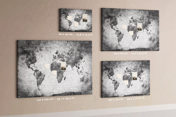 Korková tabuľa Staromódna mapa sveta v odtieňoch sivej