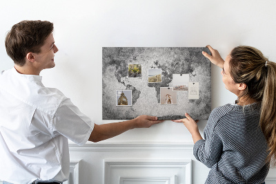 Korková tabuľa Staromódna mapa sveta v odtieňoch sivej