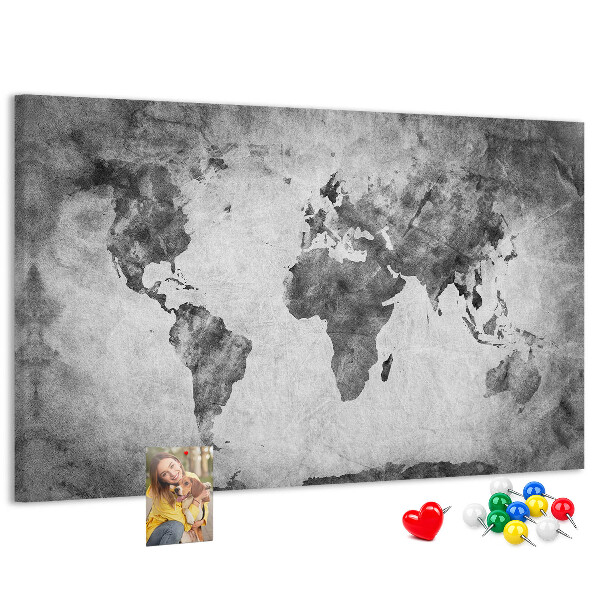Korková tabuľa Staromódna mapa sveta v odtieňoch sivej