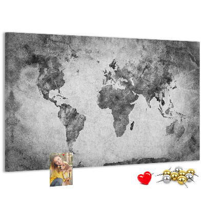 Korková tabuľa Staromódna mapa sveta v odtieňoch sivej