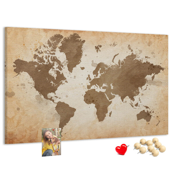 Nástenka Mapa sveta v odtieňoch hnedej