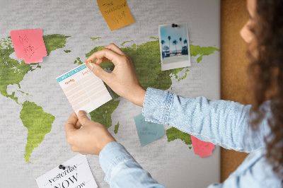 Korková nástenka na stenu Zelená mapa sveta s akvarelovým efektom