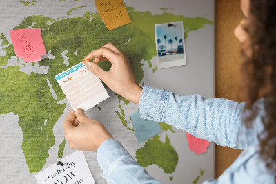 Korková nástenka na stenu Zelená mapa sveta s akvarelovým efektom