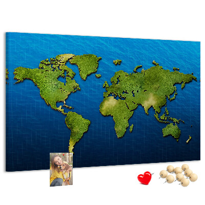 Korková tabuľa Zelená mapa sveta s oceánom v pozadí