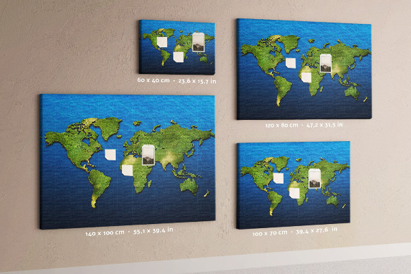 Korková tabuľa Zelená mapa sveta s oceánom v pozadí