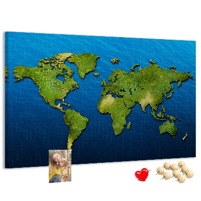 Korková tabuľa Zelená mapa sveta s oceánom v pozadí