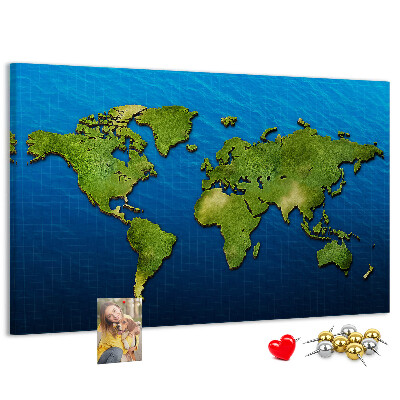 Korková tabuľa Zelená mapa sveta s oceánom v pozadí