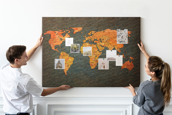 Korková tabuľa Stará mapa sveta v teplých odtieňoch
