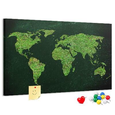 Korková tabuľa Zelená mapa sveta s cestnou sieťou