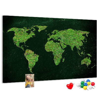 Korková tabuľa Zelená mapa sveta s cestnou sieťou