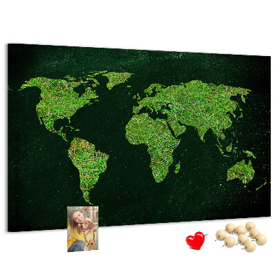 Korková tabuľa Zelená mapa sveta s cestnou sieťou