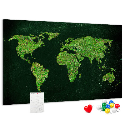 Korková tabuľa Zelená mapa sveta s cestnou sieťou