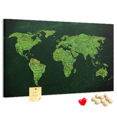Korková tabuľa Zelená mapa sveta s cestnou sieťou
