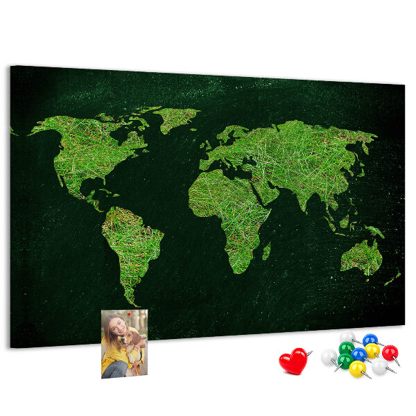 Korková tabuľa Zelená mapa sveta s cestnou sieťou