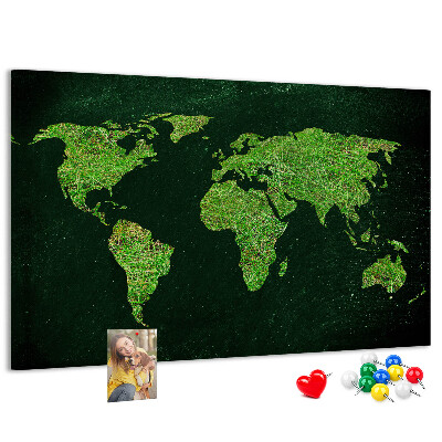 Korková tabuľa Zelená mapa sveta s cestnou sieťou