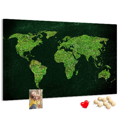 Korková tabuľa Zelená mapa sveta s cestnou sieťou